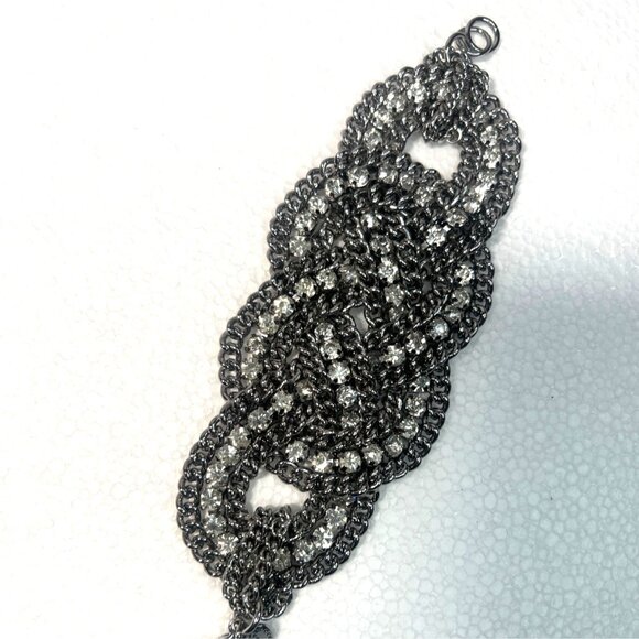 Chunky Bracelet Silver-tone Chains Rhinestones Biker Babe Stella And Dot Petra - Picture 11 of 11